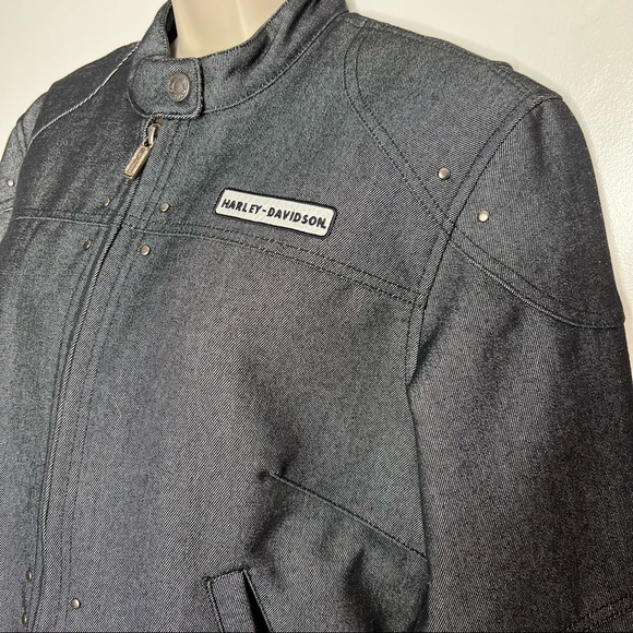 Harley Davidson Women's Denim Zip-Up Riding Jacket Reflective Patches Size Small - Picture 5 of 15